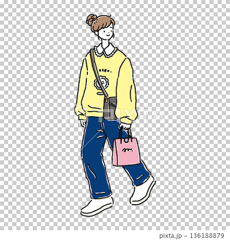 A woman in a cute but uncool casual outfit 136188879