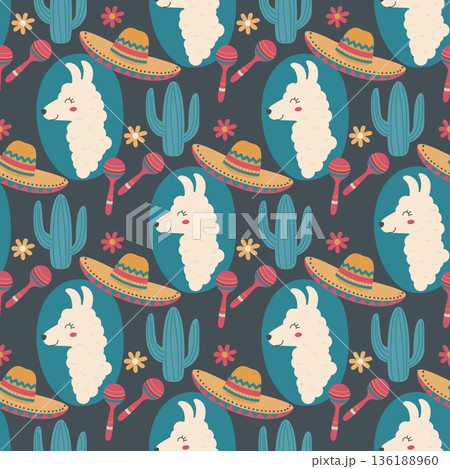 cute llama seamless pattern 136188960