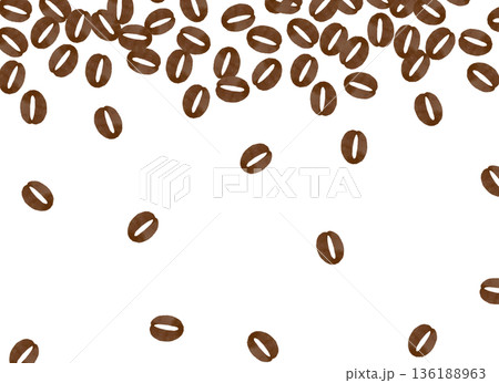 水彩風のコーヒー豆背景フレーム 降り注ぐコーヒービーンズの装飾素材 136188963