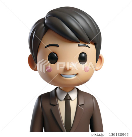 Cute chibi speaker character silver hair tied in a small bun with side bangs holding a handheld microphone White Background 136188965