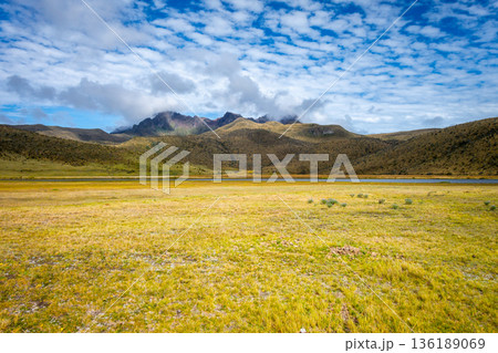 Scenic view of mountains and lake near Cotopaxi Volcano in Ecuador Scenic view of mountains and lake near Cotopaxi Volcano in Ecuador 136189069