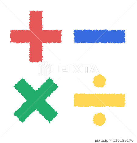 手書き風のポップな四則演算・数式素材 136189170