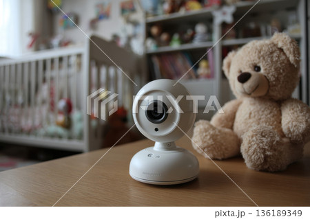 children's room with a CCTV camera on the table children's room with a CCTV camera on the table 136189349