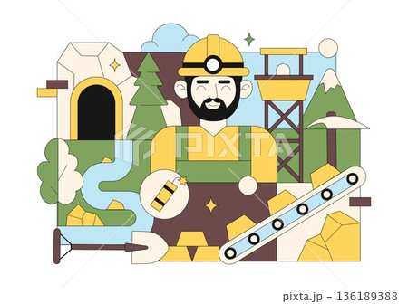 Gold Mine Vector Illustration Depicting Mining Industry Activities Featuring Treasure, Coin Piles, Jewelry, And Gemstones In Flat Cartoon Background Gold Mine Vector Illustration Depicting Mining Industry Activities Featuring Treasure, Coin Piles, Jewelry, And Gemstones In Flat Cartoon Background 136189388