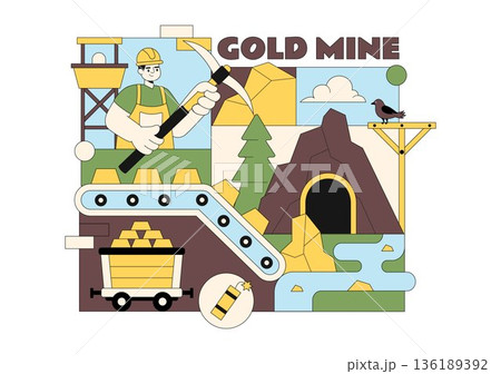 Gold Mine Vector Illustration Depicting Mining Industry Activities Featuring Treasure, Coin Piles, Jewelry, And Gemstones In Flat Cartoon Background Gold Mine Vector Illustration Depicting Mining Industry Activities Featuring Treasure, Coin Piles, Jewelry, And Gemstones In Flat Cartoon Background 136189392