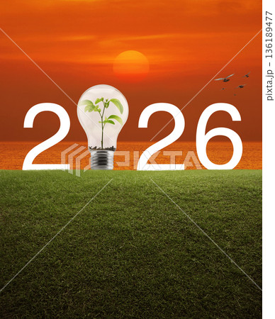 Happy new year 2026 green ecology and saving energy concept 136189477