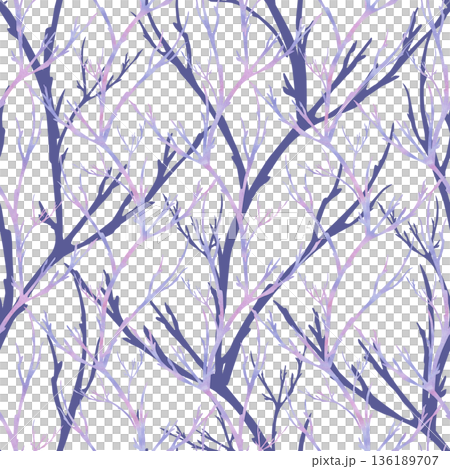 A seamless pattern with branch silhouettes on a purple background. Watercolor illustration for packaging design, fabric printing, interior design, and holiday decor. 136189707