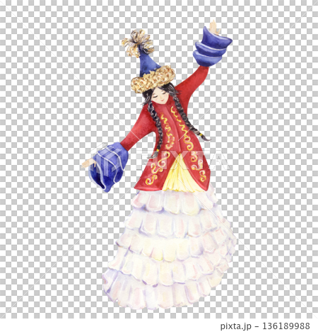 Woman in traditional kazakh festive dress dancing Woman in traditional kazakh festive dress dancing 136189988