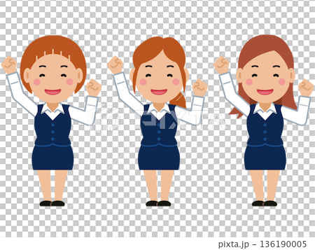 歡呼雀躍，手勢誇張。身穿海軍藍職業制服的年輕女子。第二部分 136190005