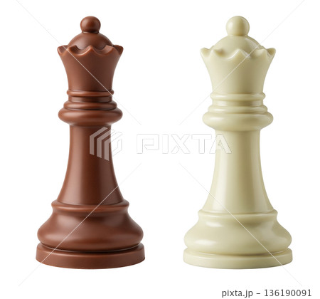 Two chocolate chess queens dark and white isolated on white background sweet candy food Two chocolate chess queens dark and white isolated on white background sweet candy food 136190091