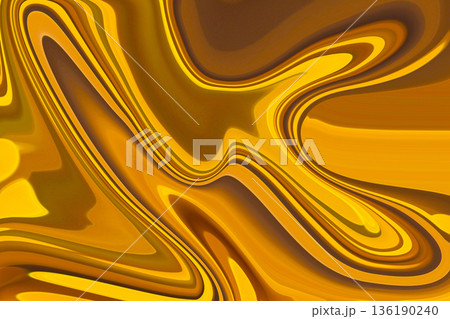 Abstract golden liquid swirl with flowing curves and shiny marble texture background 136190240