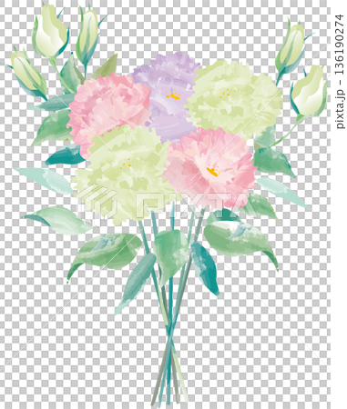 水彩で描いたトルコキキョウの花束 136190274