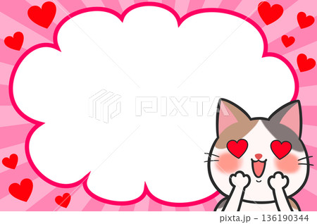 猫　かわいいフレーム　ハート 136190344
