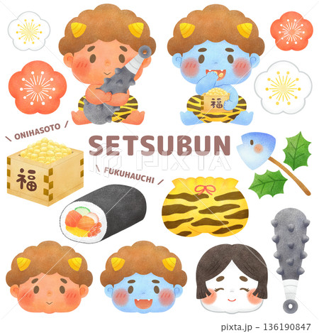 節分のイラストセット 136190847