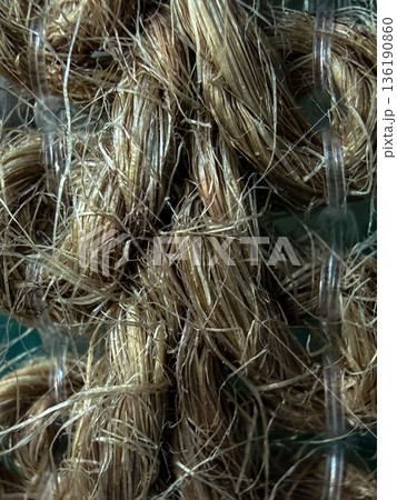 Natural Raffia Fiber Straw Texture Macro Rustic Organic Craft Background 136190860