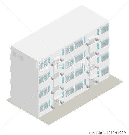 アイソメトリックなお風呂のバランス釜の排気口がある団地の建物のイラスト素材 136191039