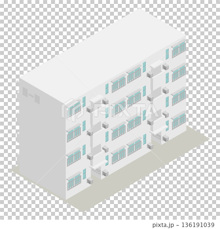 アイソメトリックなお風呂のバランス釜の排気口がある団地の建物のイラスト素材 136191039
