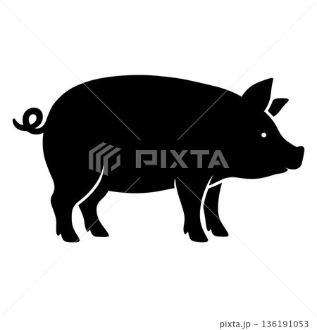 Pig Silhouette Isolated on Transparent Background 136191053