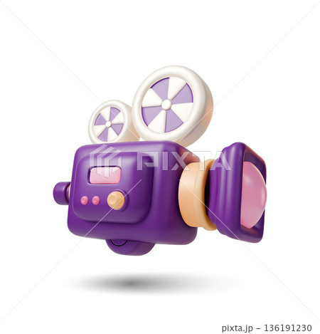 3d Colorful Video Camera Analog Device Concept Cartoon Design Style Isolated on a White Background. Vector illustration 3d Colorful Video Camera Analog Device Concept Cartoon Design Style Isolated on a White Background. Vector illustration 136191230