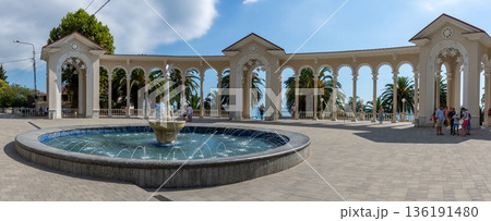 View of the fountain and colonnades in Gagra 136191480