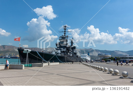 A view of the cruiser Mikhail Kutuzov in Novorossiysk 136191482