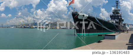 A view of the cruiser Mikhail Kutuzov in Novorossiysk 136191483