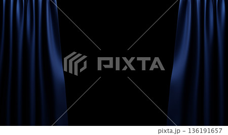 Elegant dark blue stage curtain isolated on black background with copy space for luxury opening 3D render 136191657