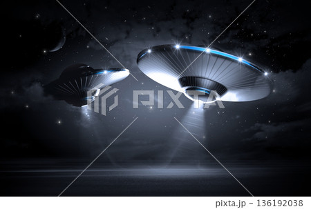 UFO in the dark night	 136192038