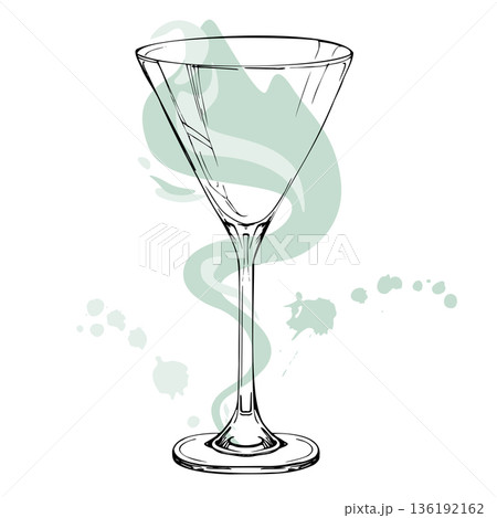 Modern Gin Tonic, clear vodka, tequila spirits, lemonade in martini cocktail glass, liquid splatter. Hand drawn ink illustration in flat vector style. Drink infographics, social media, web banners. Modern Gin Tonic, clear vodka, tequila spirits, lemonade in martini cocktail glass, liquid splatter. Hand drawn ink illustration in flat vector style. Drink infographics, social media, web banners. 136192162