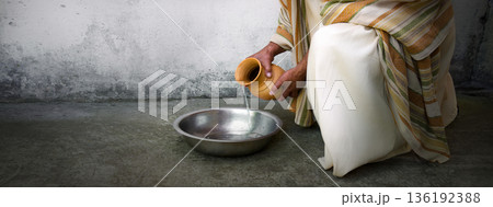 Man pour water into bowl Man pour water into bowl 136192388