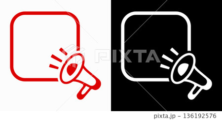 Bold red announcement with megaphone icon minimalist design for promotions, ads, social media, retail marketing. Vector. 136192576
