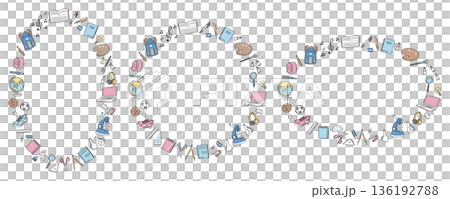 一套學校生活文具和工具的線條畫 136192788