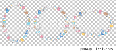 学校生活の文房具や道具のイラストの丸フレームセット 学校生活の文房具や道具のイラストの丸フレームセット 136192789