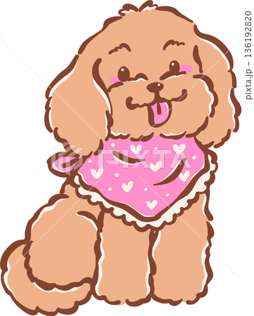 Adorable Happy Cavoodle Dog Wearing a Pink Bandana Tongue Out  Hand Drawn Cartoon Whimsical 136192820