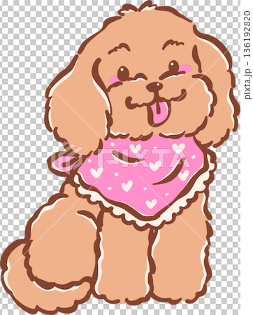 Adorable Happy Cavoodle Dog Wearing a Pink Bandana Tongue Out  Hand Drawn Cartoon Whimsical 136192820