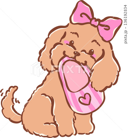 Cute cavoodle dog holding pink slipper hand drawn girly cartoon Whimsical Cute cavoodle dog holding pink slipper hand drawn girly cartoon Whimsical 136192834