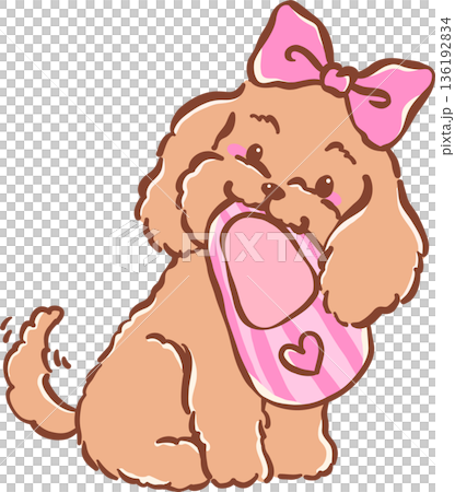 Cute cavoodle dog holding pink slipper hand drawn girly cartoon Whimsical Cute cavoodle dog holding pink slipper hand drawn girly cartoon Whimsical 136192834
