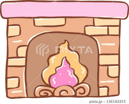 Hand Drawn of a Cute Fireplace with Flames 136192855