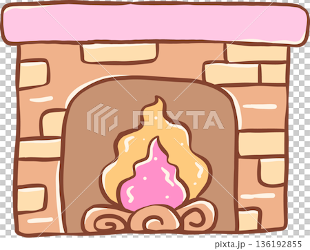 Hand Drawn of a Cute Fireplace with Flames 136192855