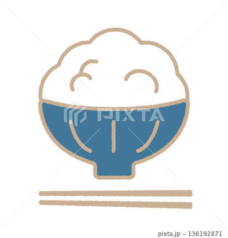 茶碗に盛られた白ごはんのシンプルなイラスト 茶碗に盛られた白ごはんのシンプルなイラスト 136192871