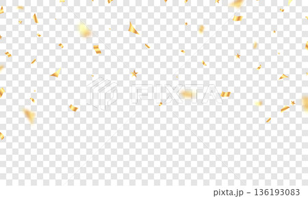 The background is adorned with bright gold confetti, perfect for celebrations. A beautiful festive decoration vector illustration. 136193083