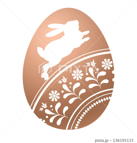 Chicken egg decorated with an Easter bunny and floral ornament Chicken egg decorated with an Easter bunny and floral ornament 136193115