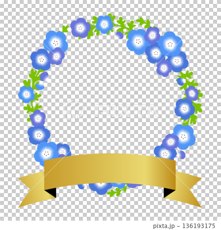 粉蝶花花環和緞帶的插圖。 粉蝶花花環和緞帶的插圖。 136193175