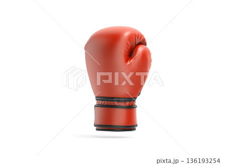 Blank red single boxing gloves mockup, png, transparent background, 3d rendering. Empty glove equipment for professional sport mock up, cut out. Clear protect leather mittens sportswear template. 136193254