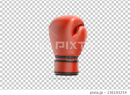 Blank red single boxing gloves mockup, png, transparent background, 3d rendering. Empty glove equipment for professional sport mock up, cut out. Clear protect leather mittens sportswear template. 136193254