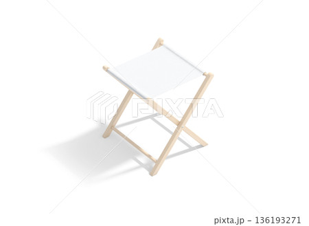 Blank white camp folding stool mockup, png, transparent background, 3d rendering. Empty mini legged camping chair mock up, cut out. Clear lightweight fold-up deckchair for fishing or hiking template. 136193271