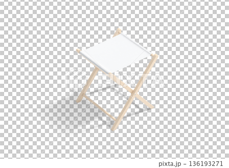 Blank white camp folding stool mockup, png, transparent background, 3d rendering. Empty mini legged camping chair mock up, cut out. Clear lightweight fold-up deckchair for fishing or hiking template. 136193271