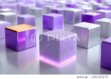 Abstract Modern Design with Purple and Silver Cubes for Contemporary Decor Generative AI 136193272