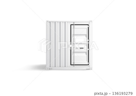 Blank white steel cargo container door mockup, png, transparent background, 3d rendering. Empty ship box for export or import in port mock up, cut out. Clear ocean transportation crate template. 136193279