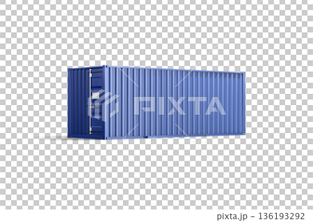 Blank blue steel cargo container mockup, png, transparent background, 3d rendering. Empty steel dockyard for international sea delivery mock up, cut out. Clear trucking warehouse for export template. 136193292